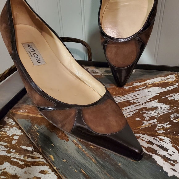 Jimmy Choo Y2k Romy Suede Point-Toe flats patent leather accents womens 10 - Picture 3 of 12